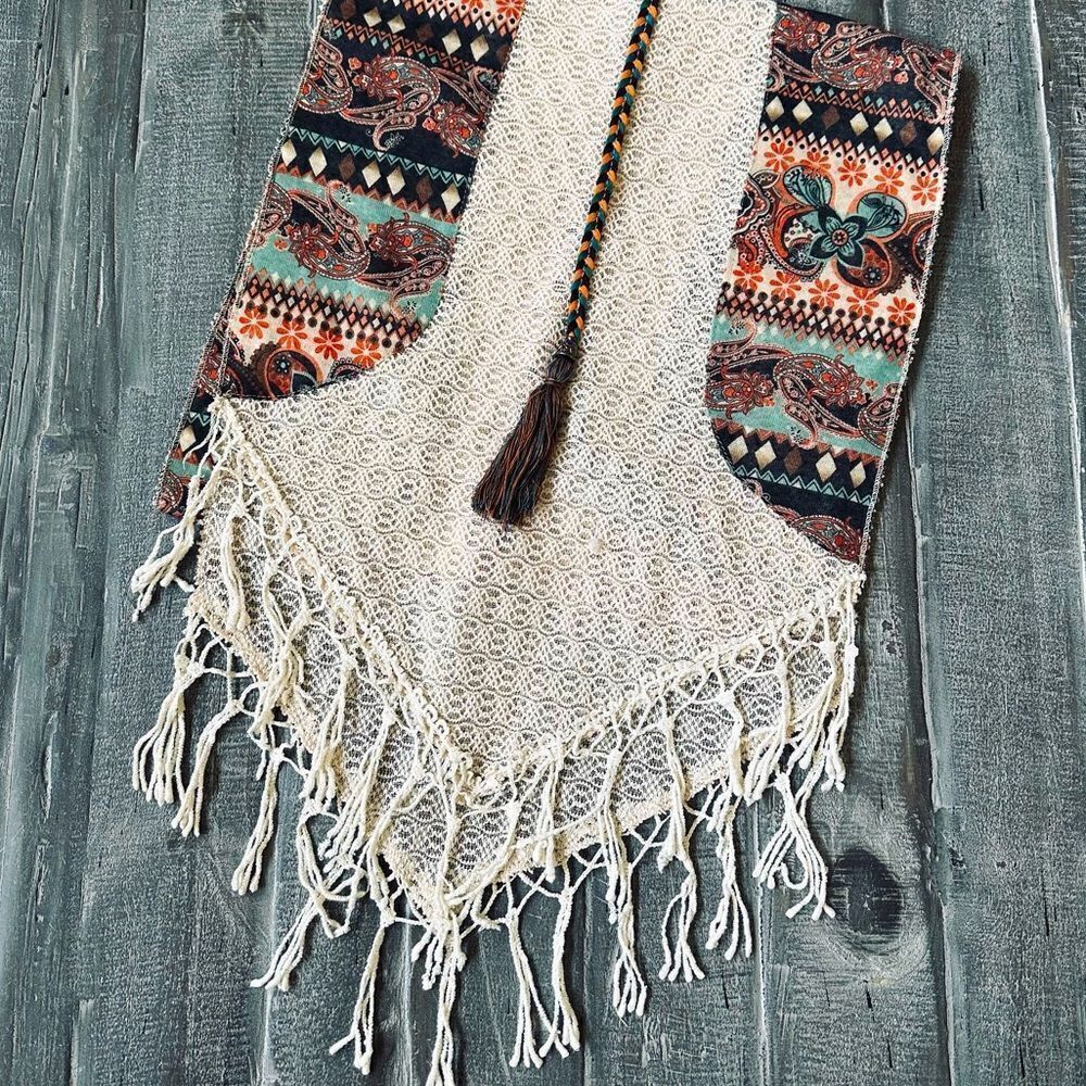 Aztec Boho Cream Lace Scarf Accessory